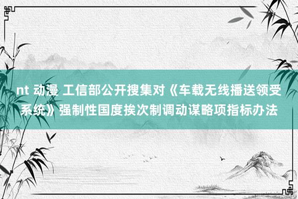 nt 动漫 工信部公开搜集对《车载无线播送领受系统》强制性国度挨次制调动谋略项指标办法