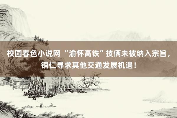 校园春色小说网 “渝怀高铁”技俩未被纳入宗旨，铜仁寻求其他交通发展机遇！