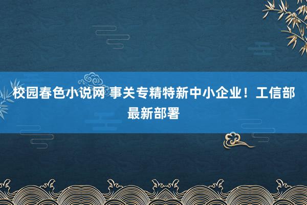 校园春色小说网 事关专精特新中小企业！工信部最新部署