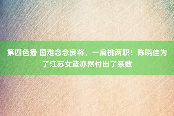 第四色播 国难念念良将，一肩挑两职！陈晓佳为了江苏女篮亦然付出了系数