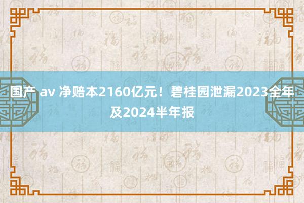 国产 av 净赔本2160亿元！碧桂园泄漏2023全年及2024半年报