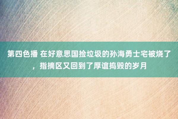 第四色播 在好意思国捡垃圾的孙海勇士宅被烧了，指摘区又回到了厚谊捣毁的岁月